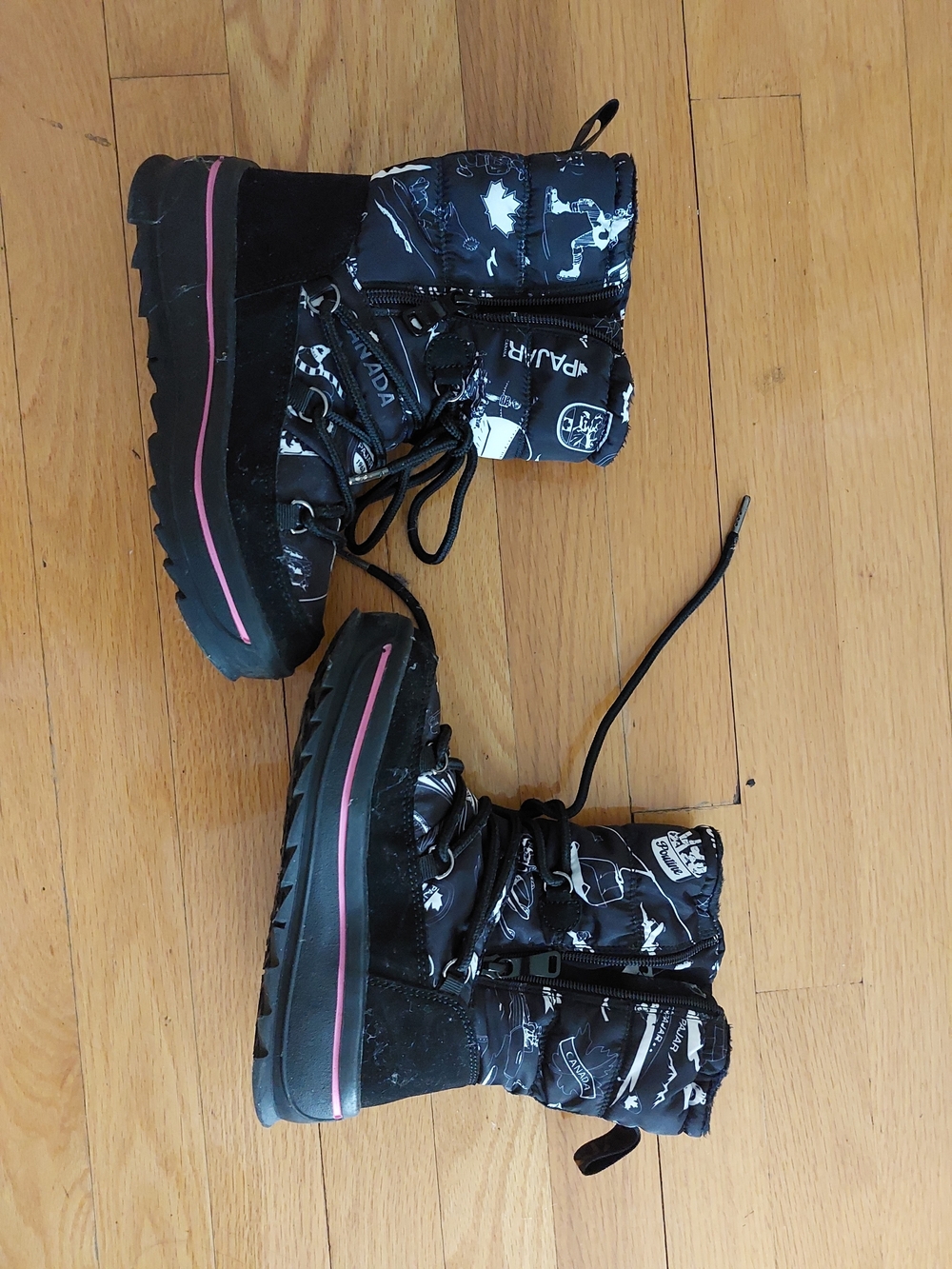 Pajar Kids Black Snow Boots with Pink Stripe